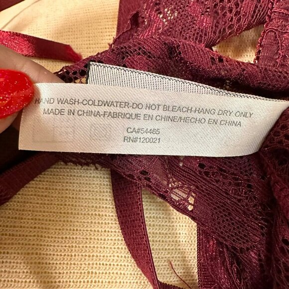 Oh La La Cherri Sexy Burgundy Lace Bralette,Panty & Garter Belt 3 Piece Lingerie - Picture 13 of 13